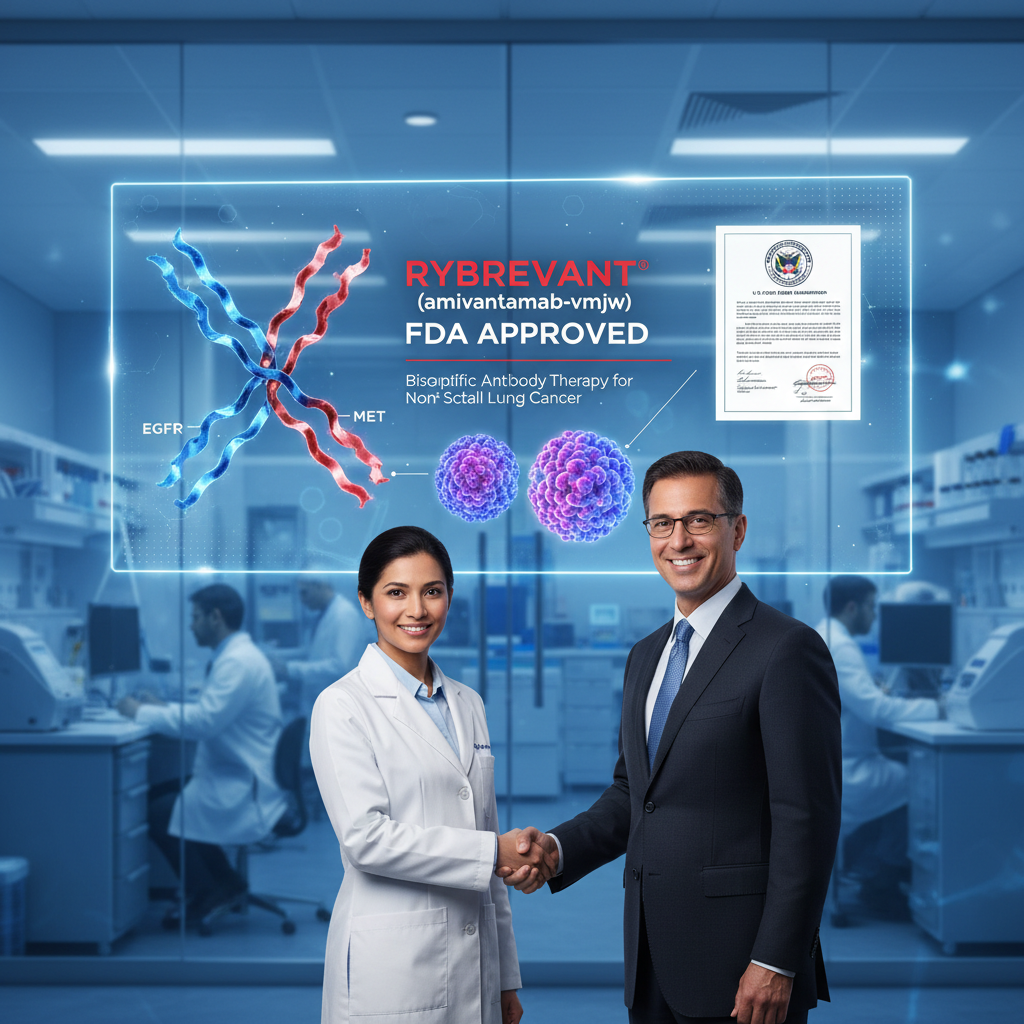 Johnson & Johnson RYBREVANT bispecific antibody FDA approval for EGFR-mutated non-small cell lung cancer treatment